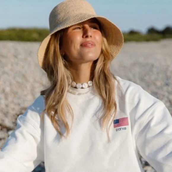 Parke Pre Shrunk Mock Neck Cropped Flag Sweatshirt - Picture 4 of 6